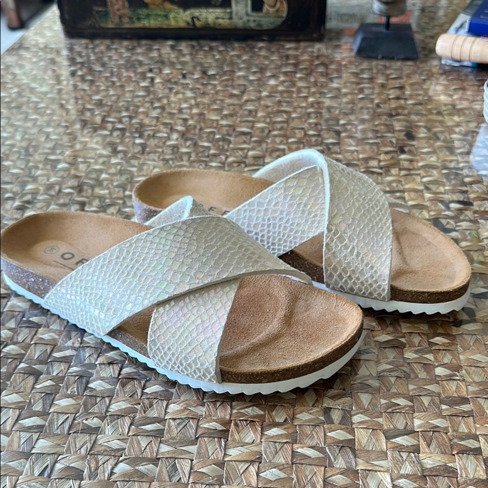 Textured White Slide Sandals